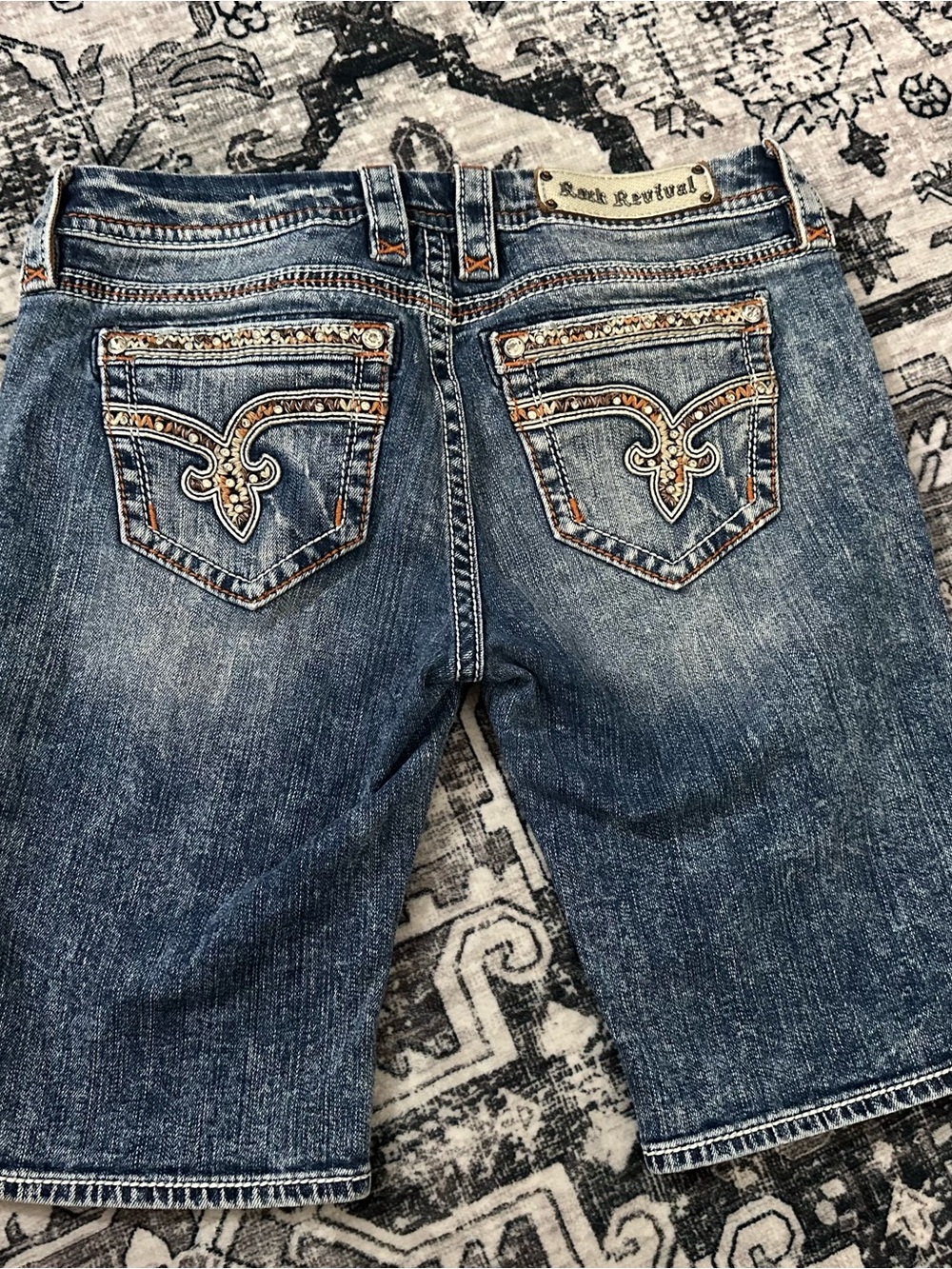 Rock Revival Mid-Blue Embroidered Back Pocket Cropped Jeans